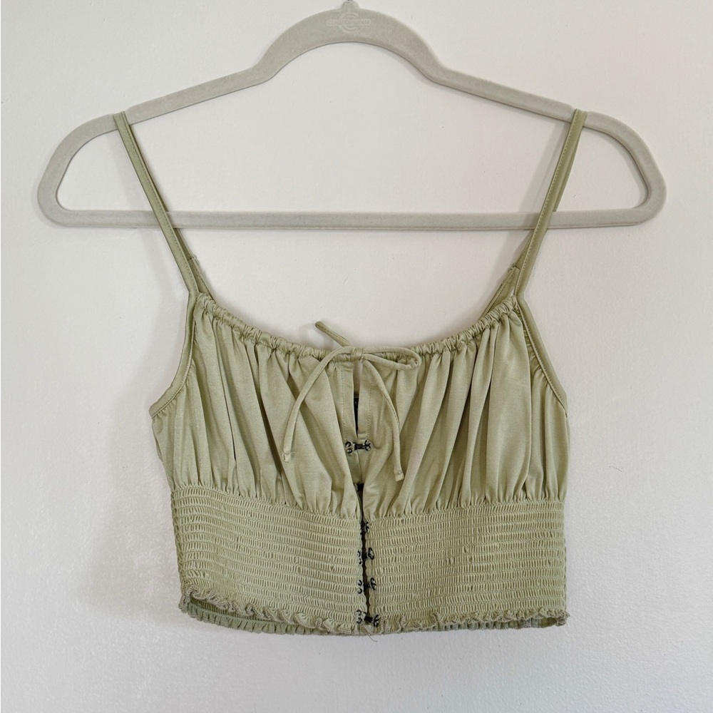 Urban Outfitters | Out From Under Green Satin Milkmaid Crop Top